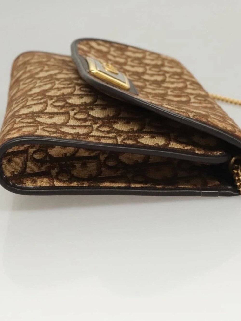 Christian Dior Trotter Canvas Chain Shoulder Bag Brown Gold Auth 117785 - Picture 4 of 15